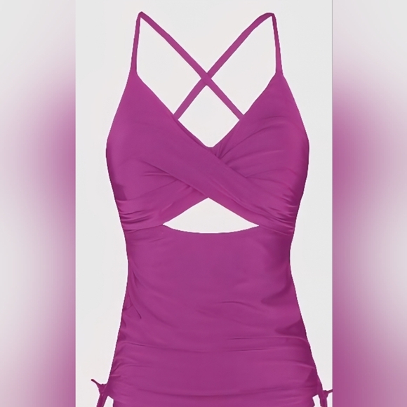 108.🆕Med Maternity V-Neck Cutout Tankini (Top Only) Cupshe Pink NWOT - Picture 4 of 5